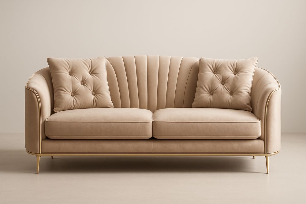 Canapé en Velours Beige avec Pieds en Métal Doré-Verdaflora