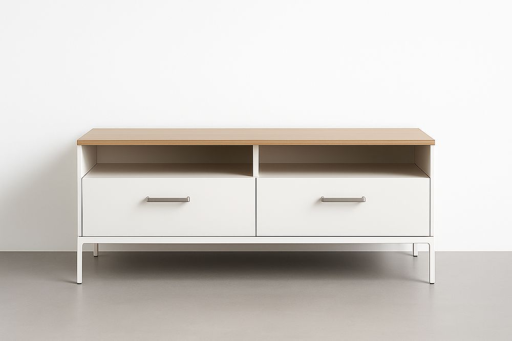 Meuble TV Bois MDF Blanc avec 2 tiroirs et étagère-Verdaflora