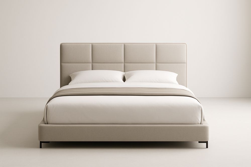 Lit double en tissu lin et structure en bois 200x160 cm Beige-Verdaflora