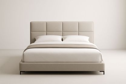 Lit double en tissu lin et structure en bois 200x160 cm Beige-Verdaflora