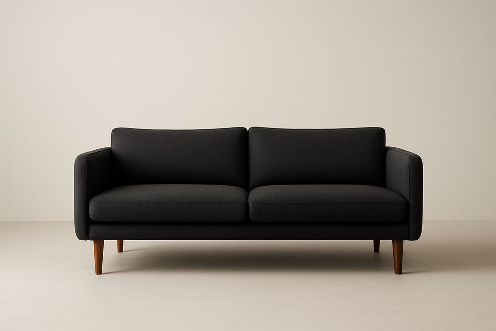 Canapé 2 places tissu polyester Noir pieds bois-Verdaflora