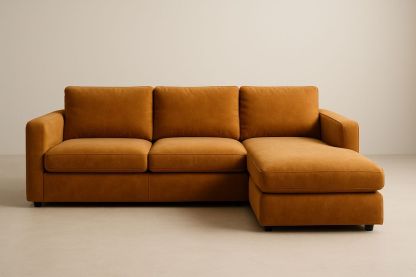 Canapé d'angle en tissu polyester brun 275x150x85 cm-Verdaflora