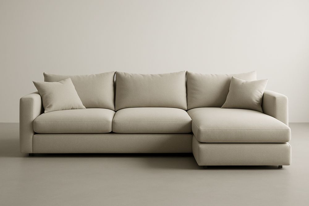 Canapé d'angle en tissu beige 3 places avec méridienne-Verdaflora