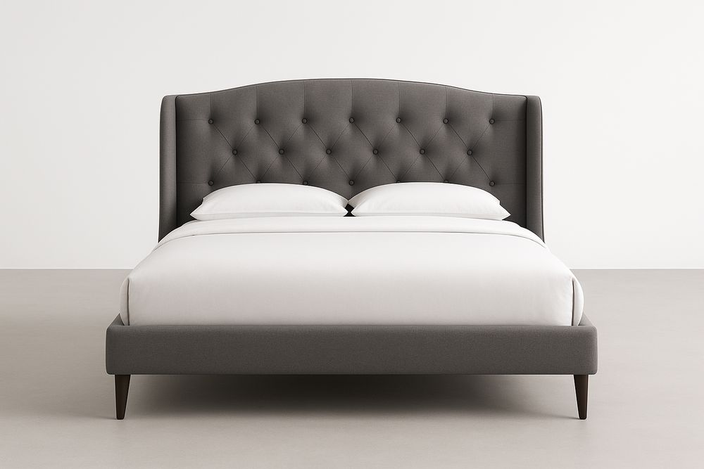 Lit double en tissu gris avec tête de lit capitonnée-Verdaflora