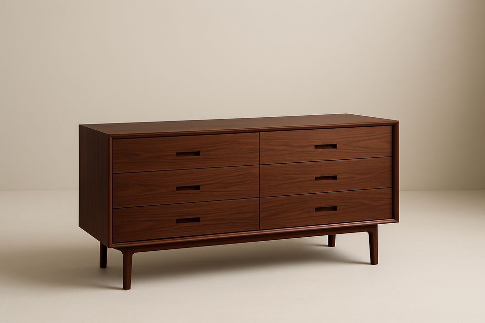 Commode en Bois Massif 6 Tiroirs Noyer 150x45x75cm-Verdaflora