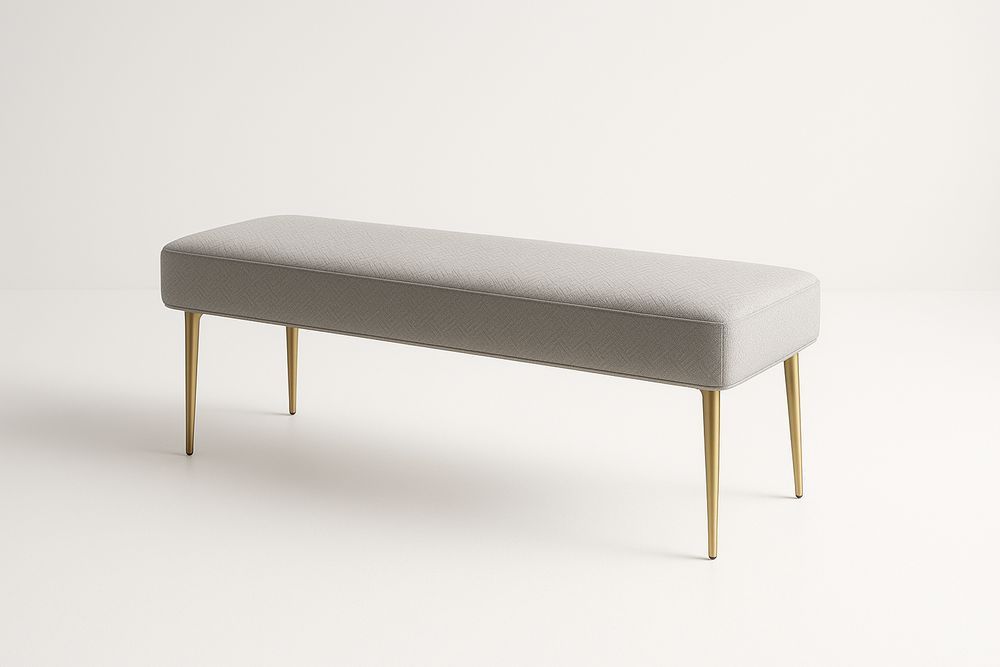 Banc en tissu polyester gris pieds métalliques dorés-Verdaflora