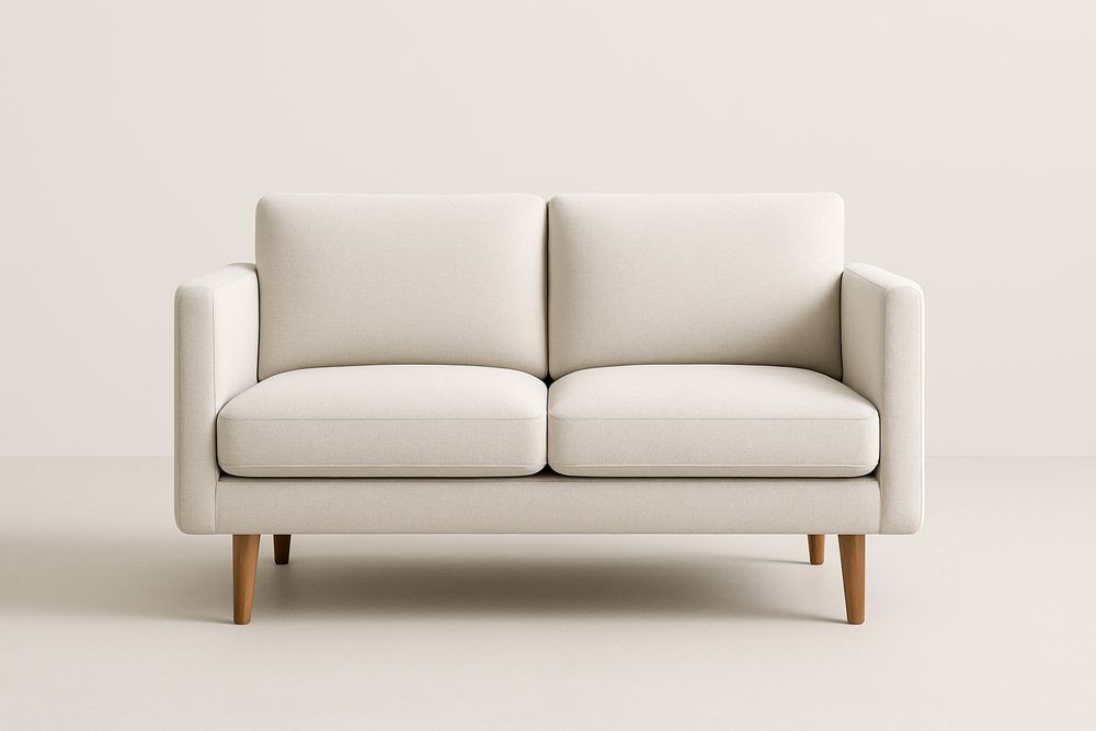 Canapé 2 Places Tissu Polyester Écru Pieds Bois-Verdaflora