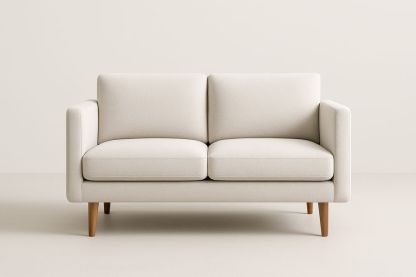 Canapé 2 Places Tissu Polyester Écru Pieds Bois-Verdaflora