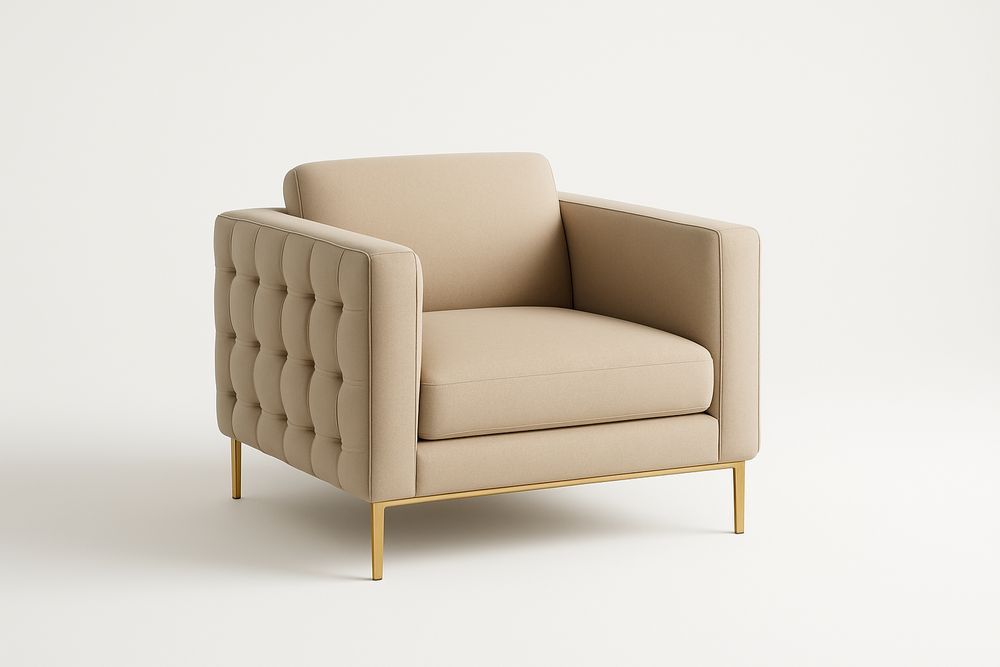 Fauteuil en tissu polyester beige avec pieds en acier doré-Verdaflora