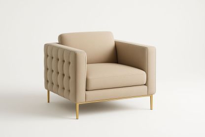 Fauteuil en tissu polyester beige avec pieds en acier doré-Verdaflora