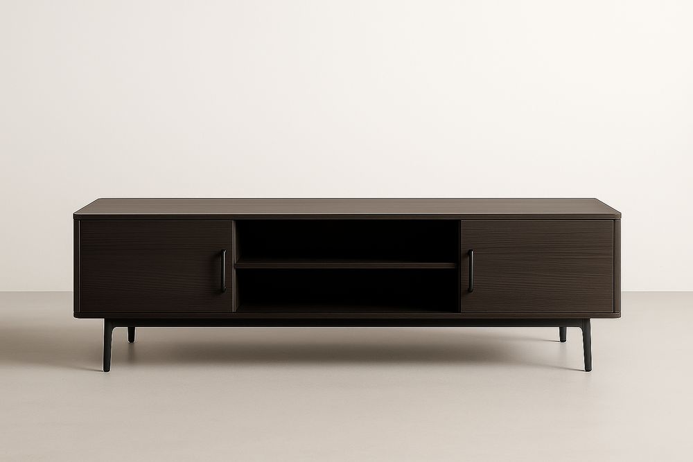 Meuble TV en bois MDF et métal marron foncé 150x45x50cm-Verdaflora