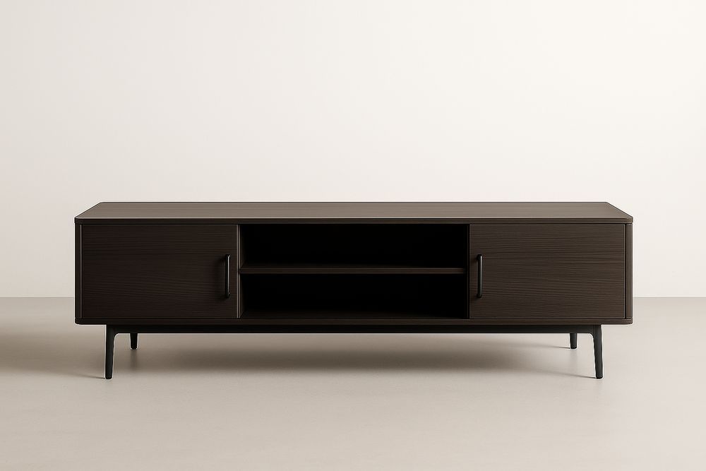 Meuble TV en bois MDF et métal marron foncé 150x45x50cm-Verdaflora