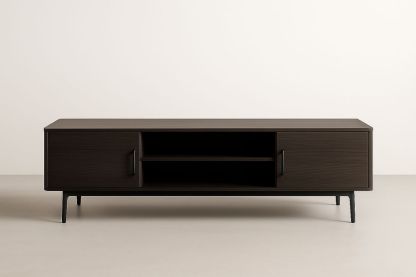 Meuble TV en bois MDF et métal marron foncé 150x45x50cm-Verdaflora