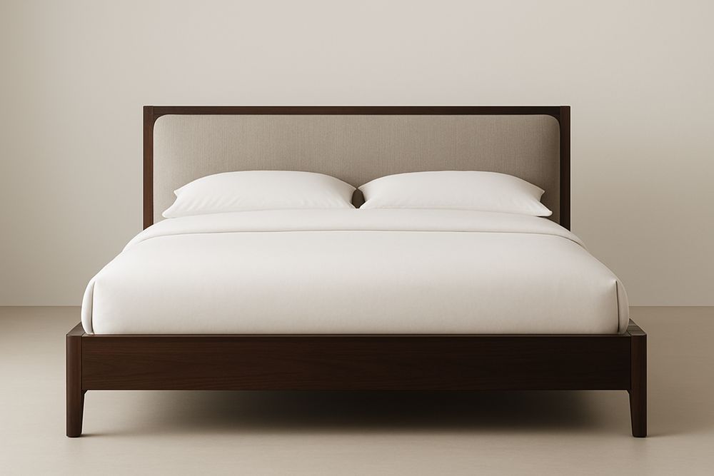 Lit double en bois et tissu avec tête de lit rembourrée 200x160 cm Marron/Beige-Verdaflora