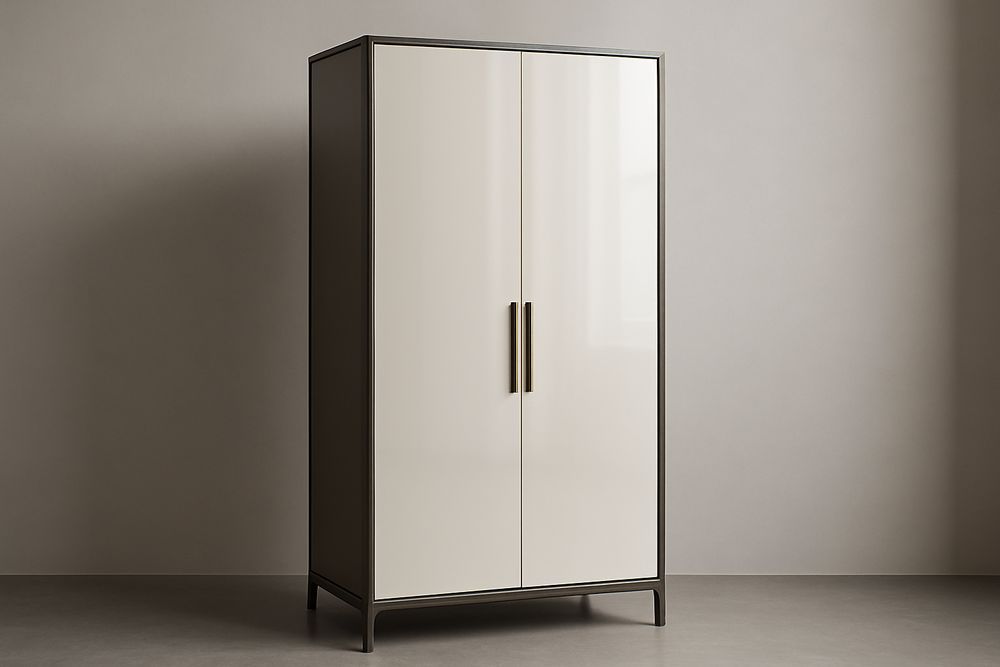 Armoire 2 Portes en Bois et Métal 200cm x 100cm x 50cm Ivoire-Verdaflora