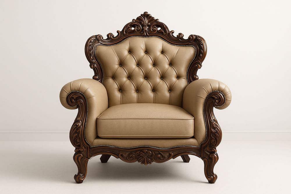 Fauteuil en cuir synthétique avec cadre en bois sculpté baroque Beige-Verdaflora