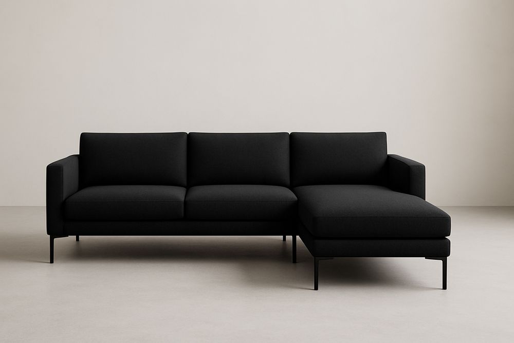 Canapé d'angle en tissu noir avec méridienne-Verdaflora