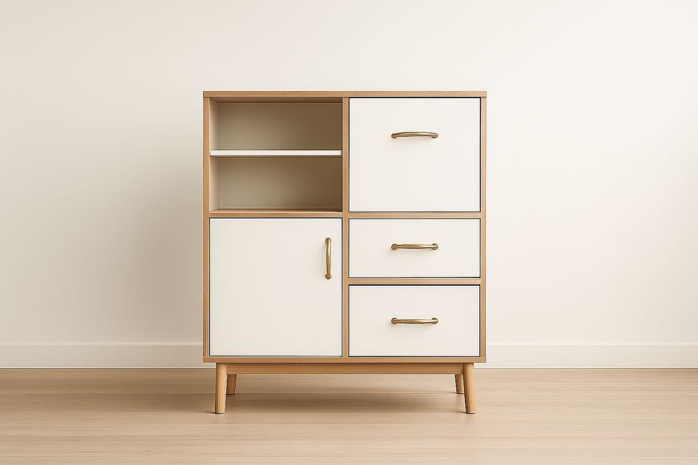 Buffet en bois MDF avec tiroirs et portes blanc chêne clair-Verdaflora