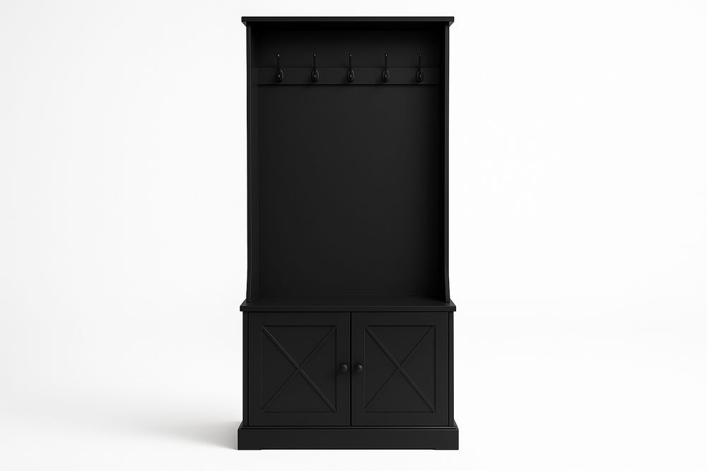 Portemanteau en bois noir avec étagère et crochets-Verdaflora