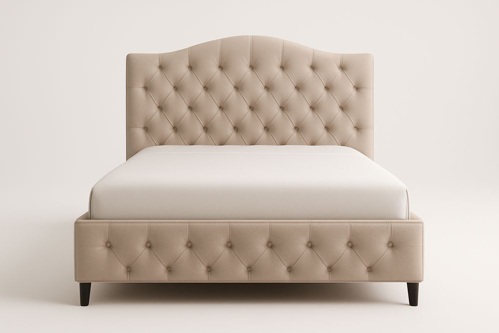 Lit en tissu polyester beige avec tête de lit capitonnée 200x160 cm-Verdaflora