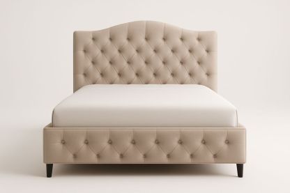 Lit en tissu polyester beige avec tête de lit capitonnée 200x160 cm-Verdaflora