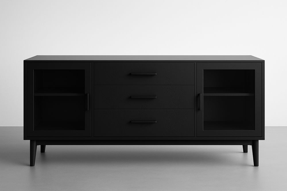 Buffet en Bois avec Portes en Verre Trempé et Tiroirs 150x45x75 cm-Verdaflora