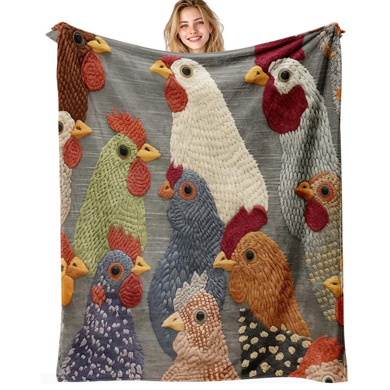 Fun Chicken Head Pattern Plush Blanket