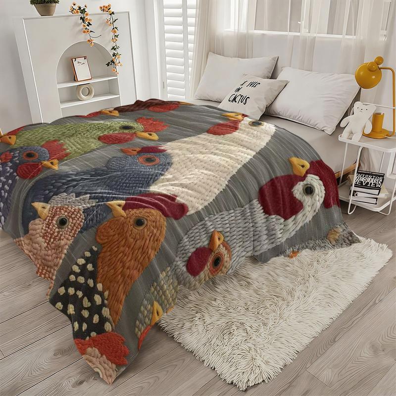 Fun Chicken Head Pattern Plush Blanket