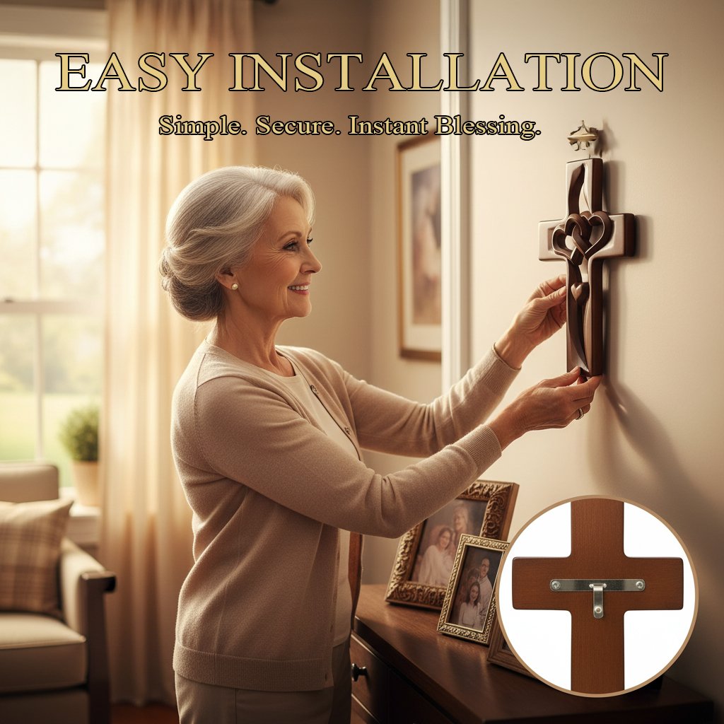 Ručne vyrezávaný drevený kríž v tvare srdca na dekoráciu steny