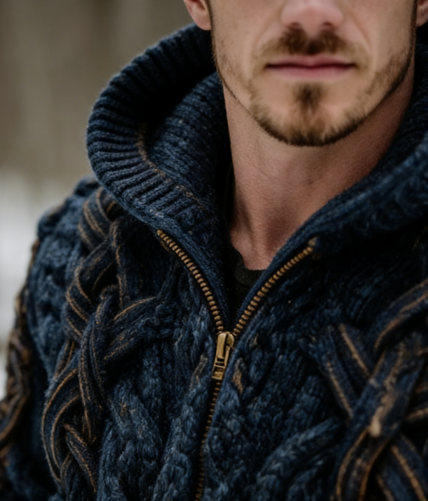 🧥 Pánská pletená vesta s kapucí a zipem s vikingským keltským uzlem – teplá a stylová