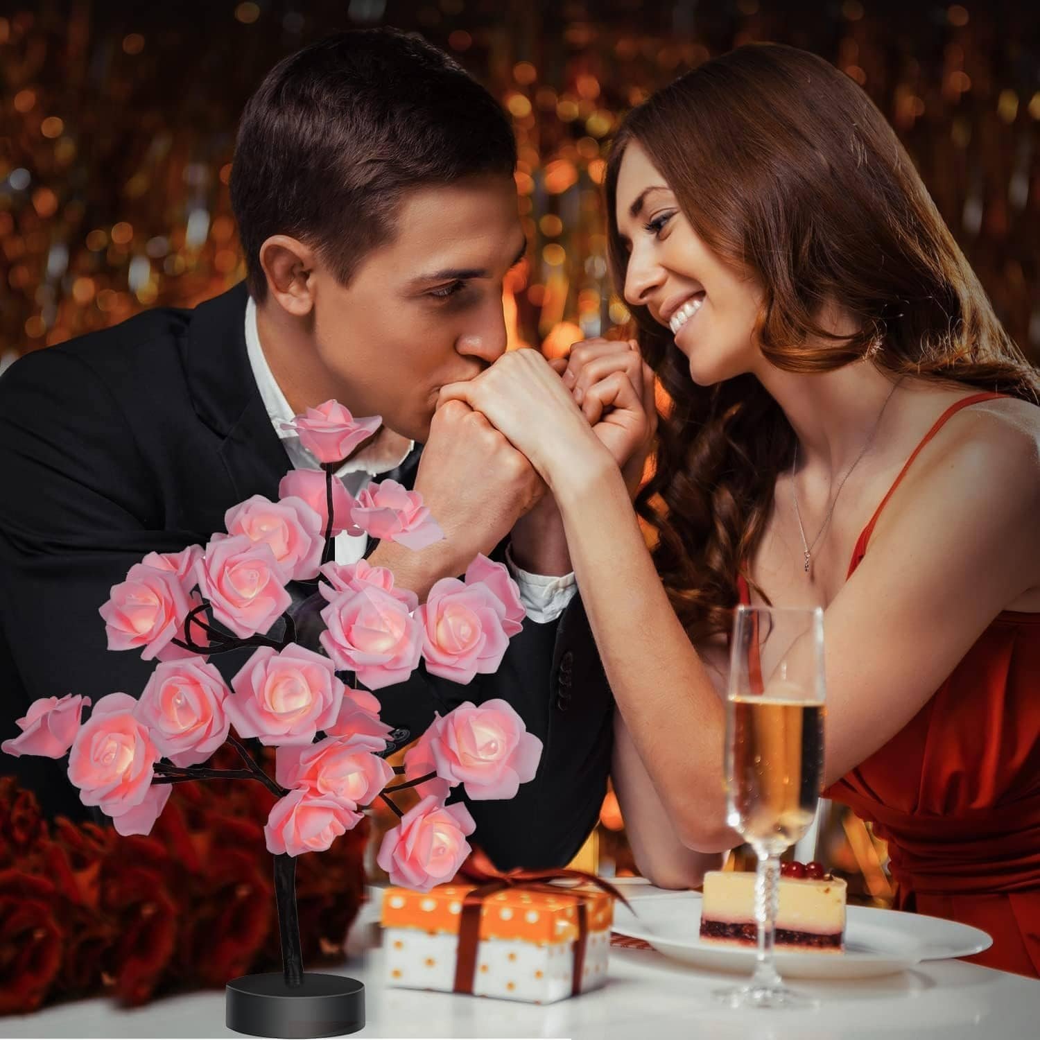 Ružová kvetinová lampa v tvare ruže – roztomilná dekorácia do izby pre spálňu a obývačku