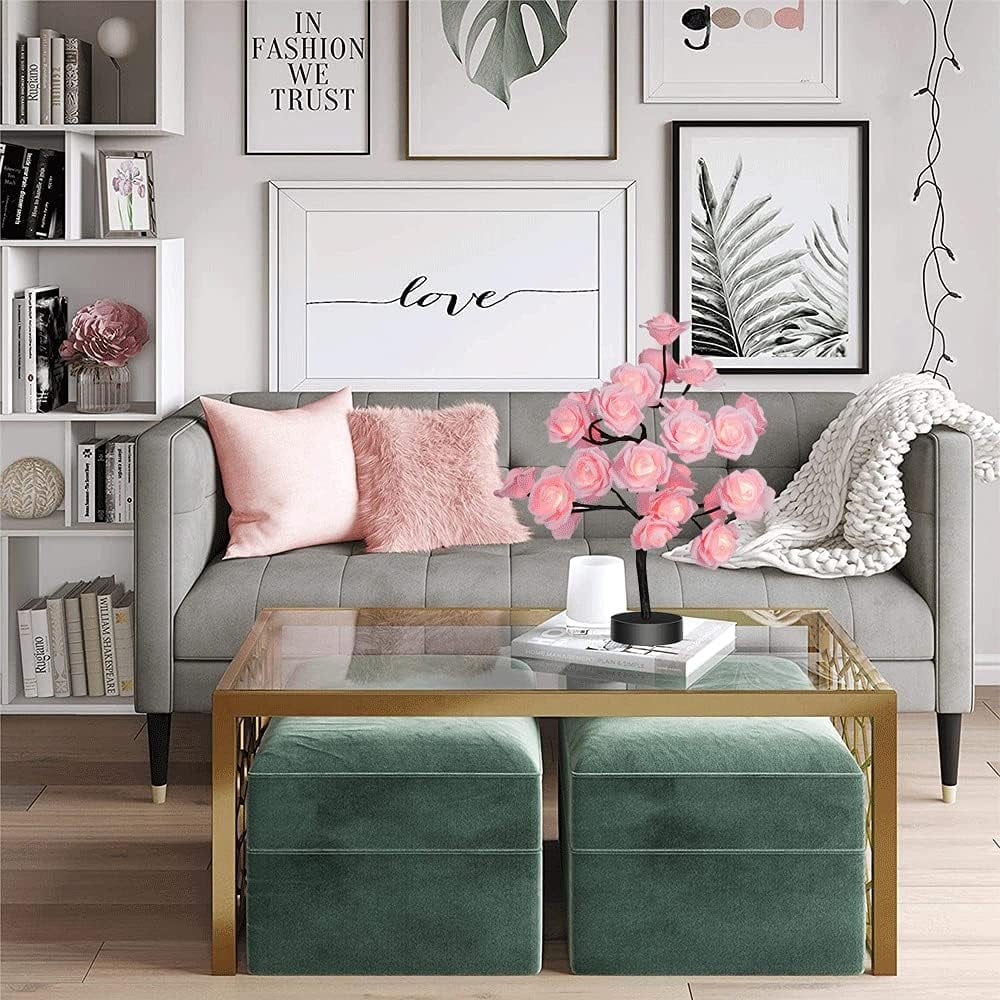 Ružová kvetinová lampa v tvare ruže – roztomilná dekorácia do izby pre spálňu a obývačku