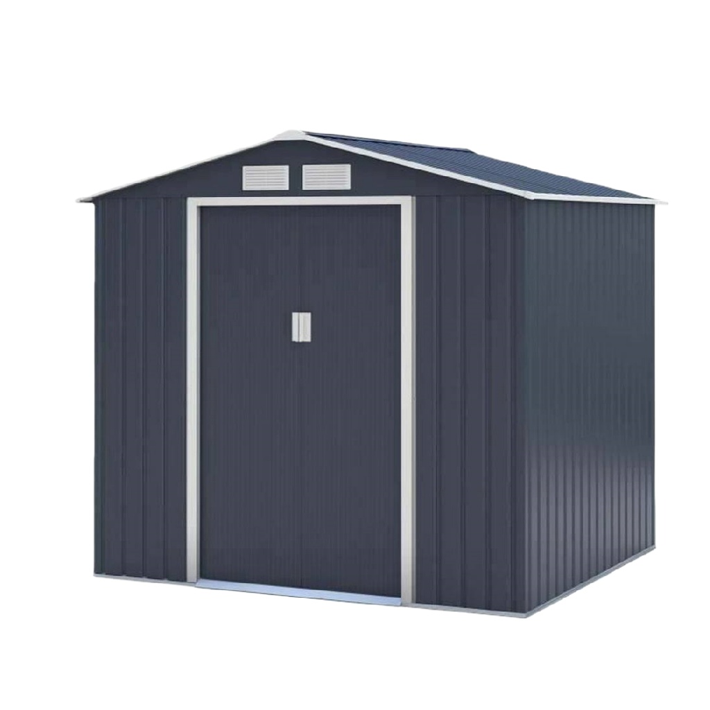 Metal Garden Storage Shed with Gable Roof, Galvanized Steel, Dark Gray, 96×96 in (244×244 cm)-originnewmexico.store