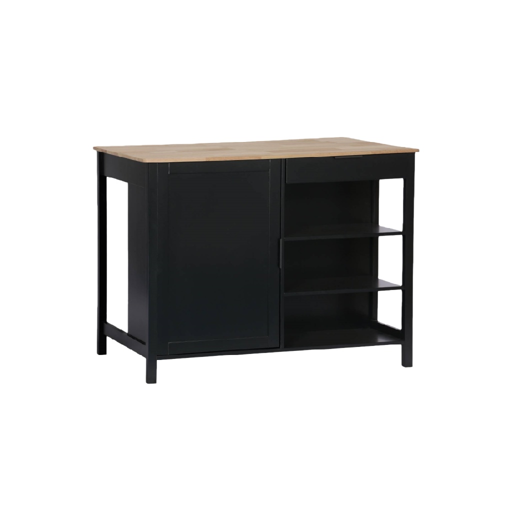 Wyspa kuchenna z drewnianym blatem i półkami – czarna-originnewmexico.store