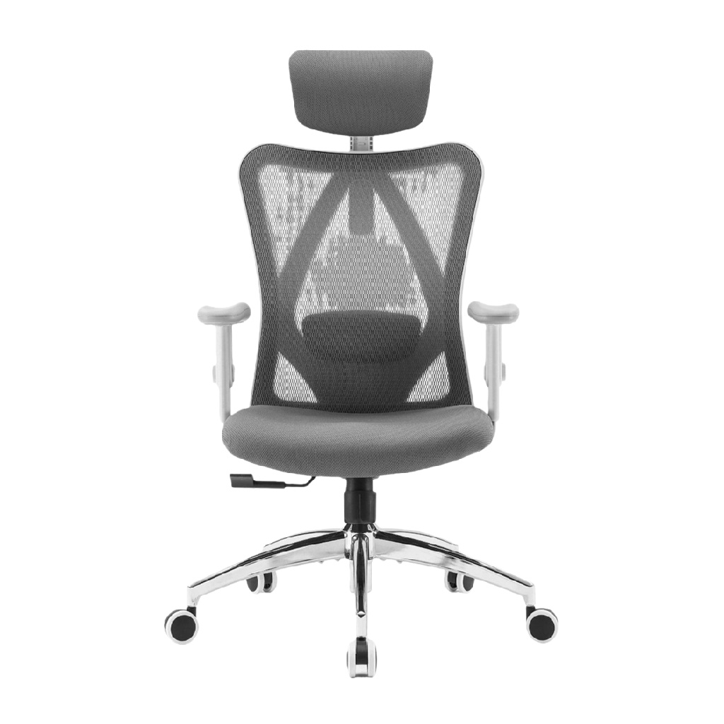 Ergonomiczne krzesło biurowe z siatki z zagłówkiem, regulowane podłokietniki, szare-originnewmexico.store