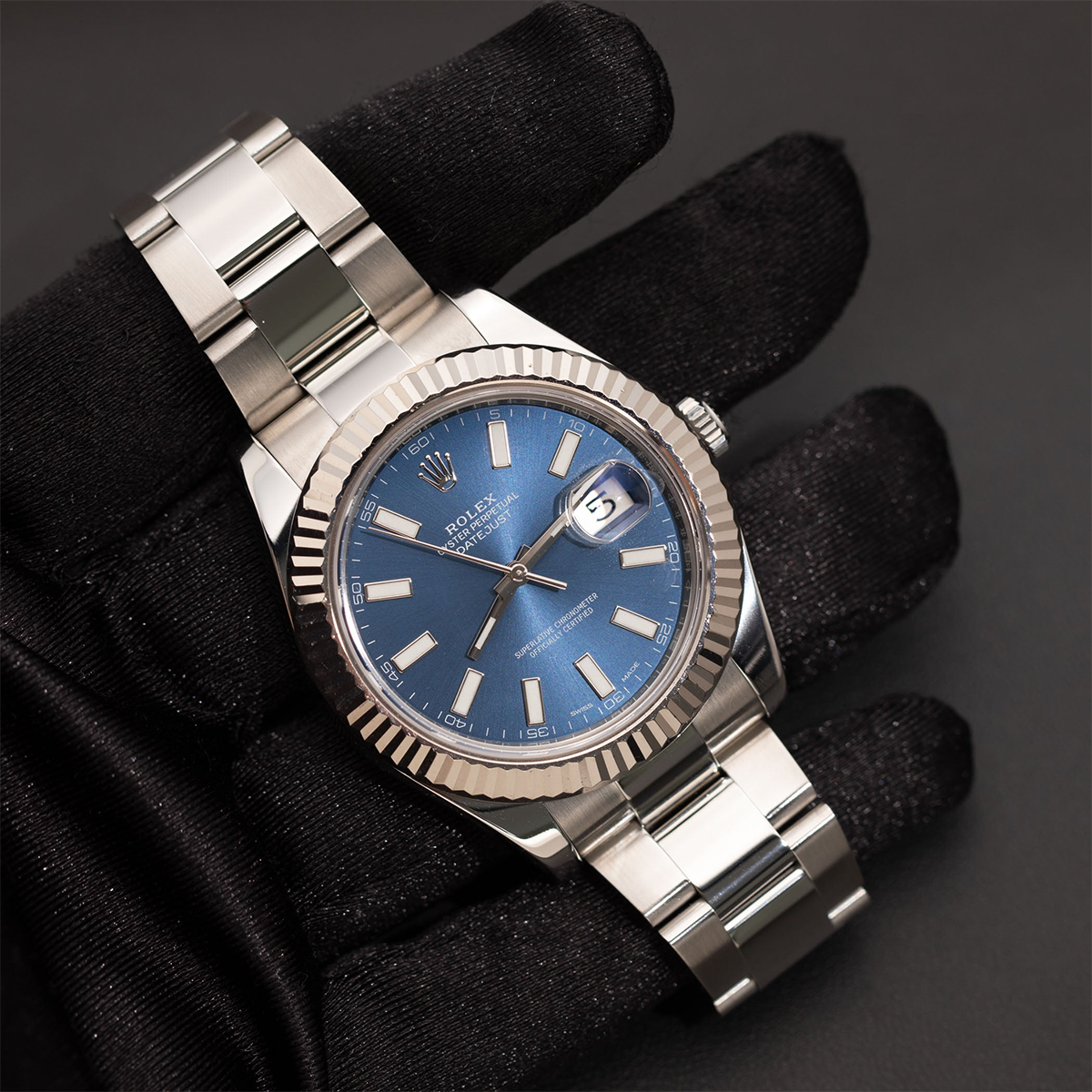Rolex Datejust 116334 Fluted Bezel Watch 41mm Blue Index Dial