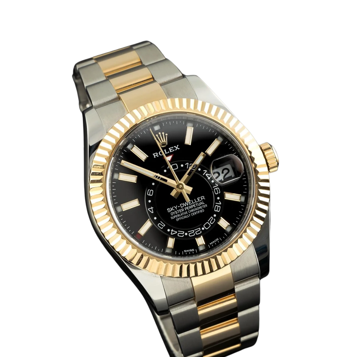 Rolex Sky Dweller 42mm Yellow Gold Steel Black Dial Mens Watch 326933