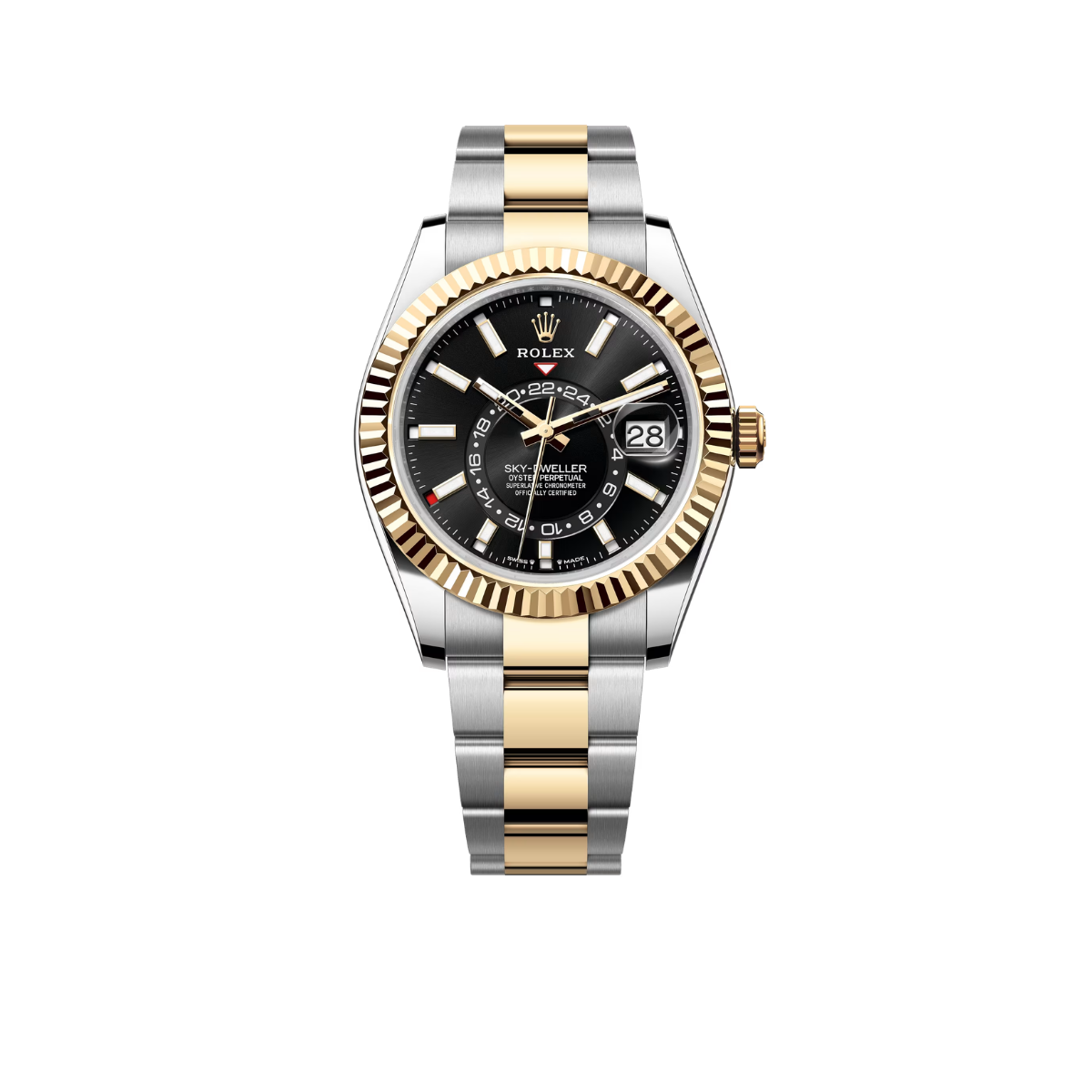 Rolex Sky Dweller 42mm Yellow Gold Steel Black Dial Mens Watch 326933