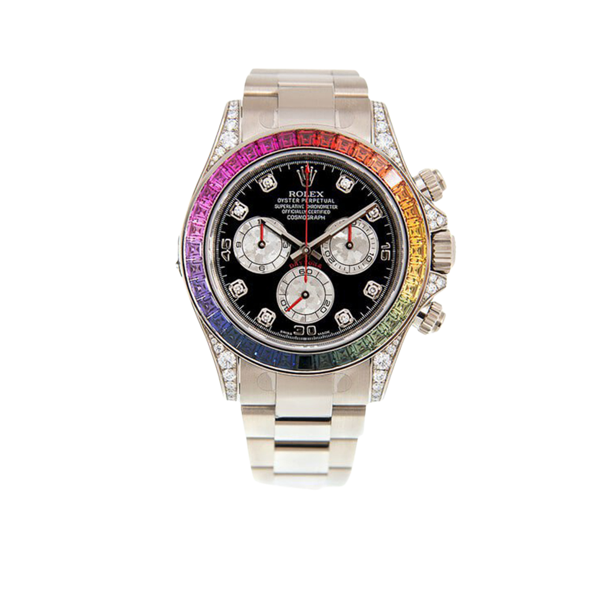 Rolex Cosmograph Daytona 40mm Chronograph Rainbow Diamond Black Dial Watch