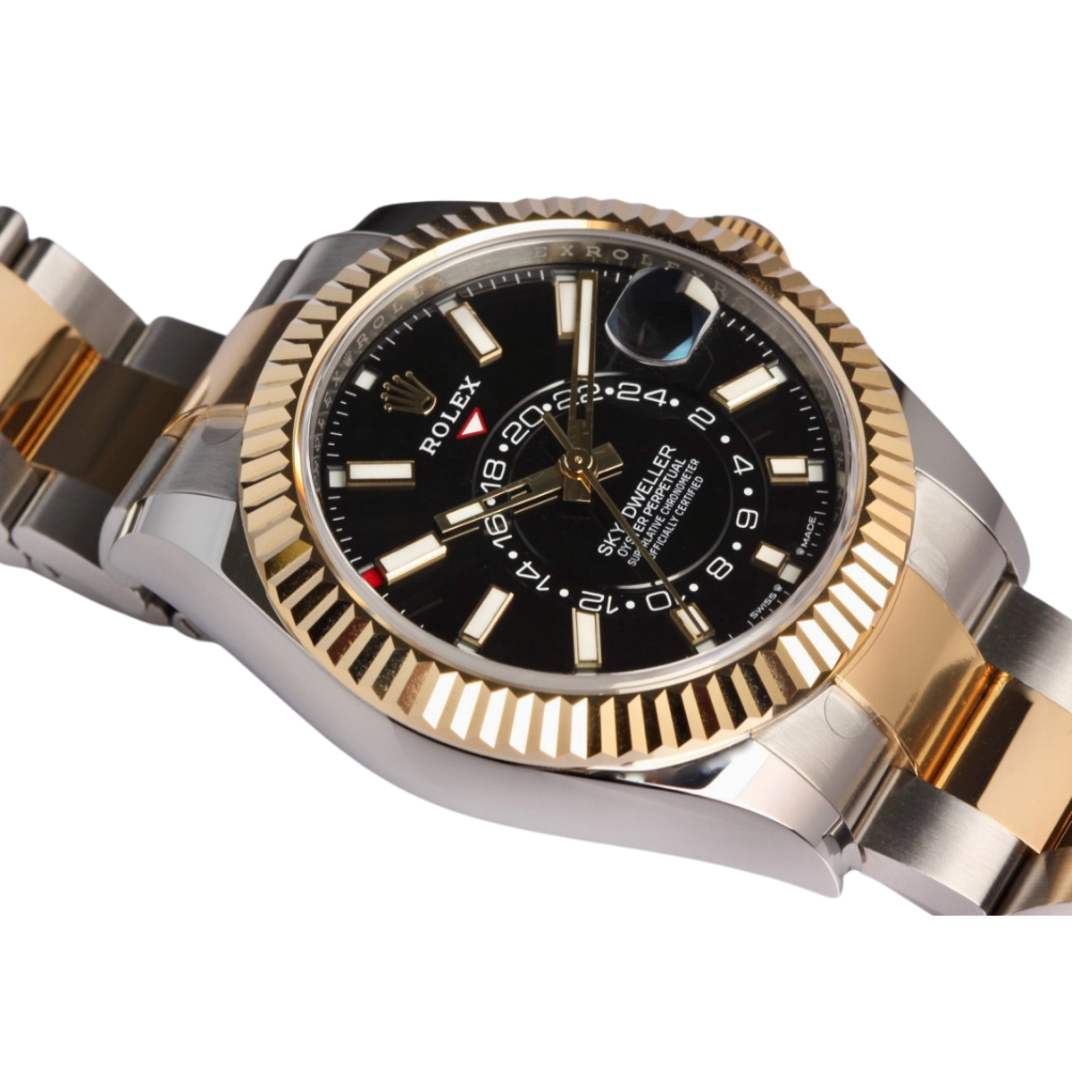 Rolex Sky Dweller 42mm Yellow Gold Steel Black Dial Mens Watch 326933