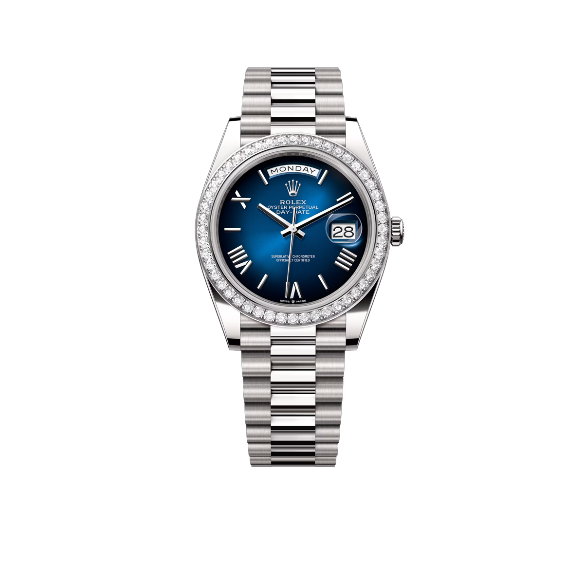 Rolex Day-date Oyster Perpetual 40mm White Gold Blue Ombré Dial, Diamond-set bezel M228349RBR-0045