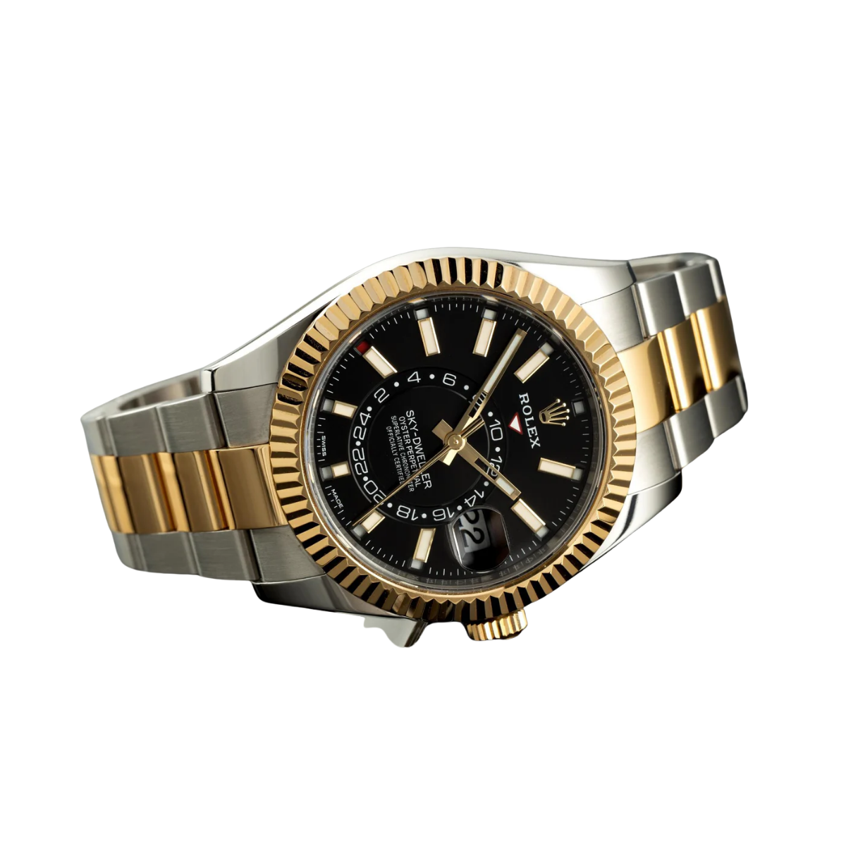 Rolex Sky Dweller 42mm Yellow Gold Steel Black Dial Mens Watch 326933