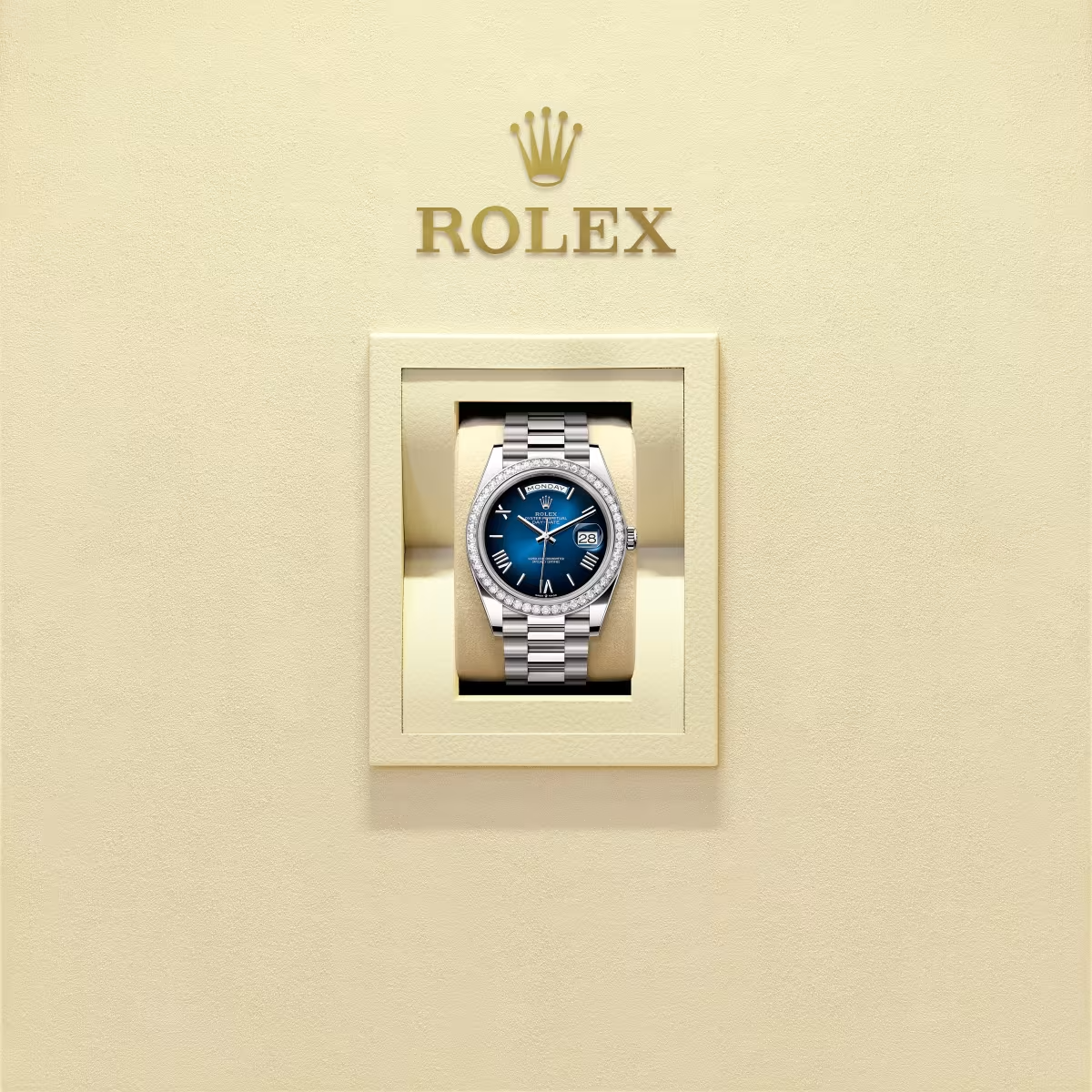 Rolex Day-date Oyster Perpetual 40mm White Gold Blue Ombré Dial, Diamond-set bezel M228349RBR-0045