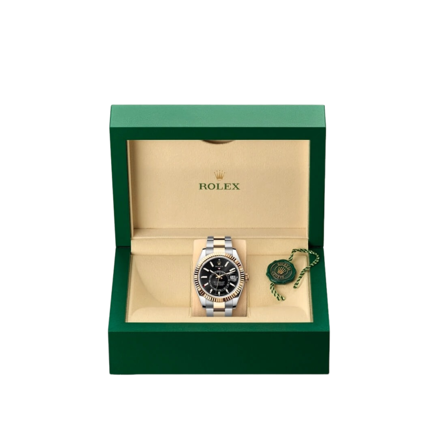 Rolex Sky Dweller 42mm Yellow Gold Steel Black Dial Mens Watch 326933