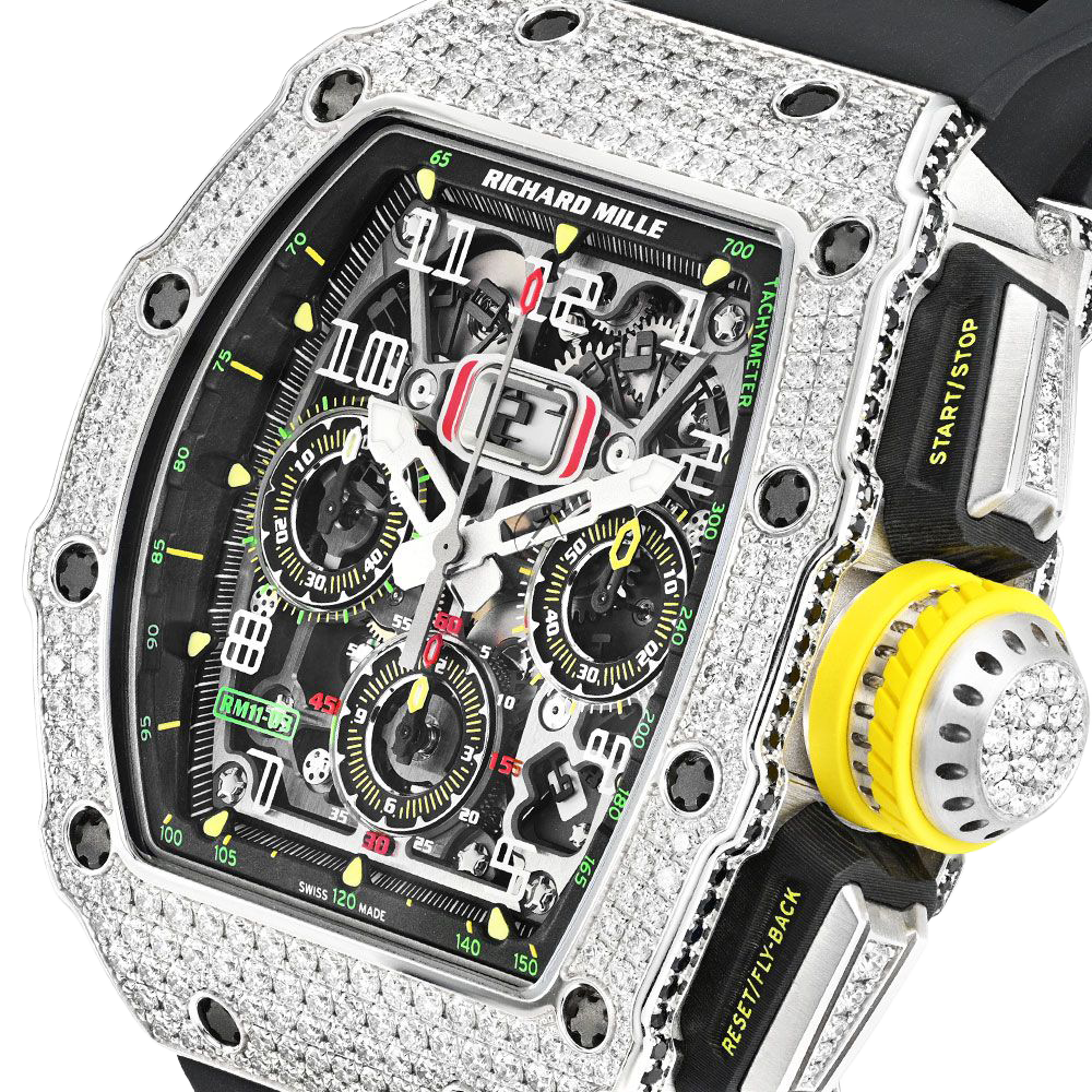 Richard Mille Chronograph & 18K White Gold – Diamond Bezel – Skeleton Dial 50 mm