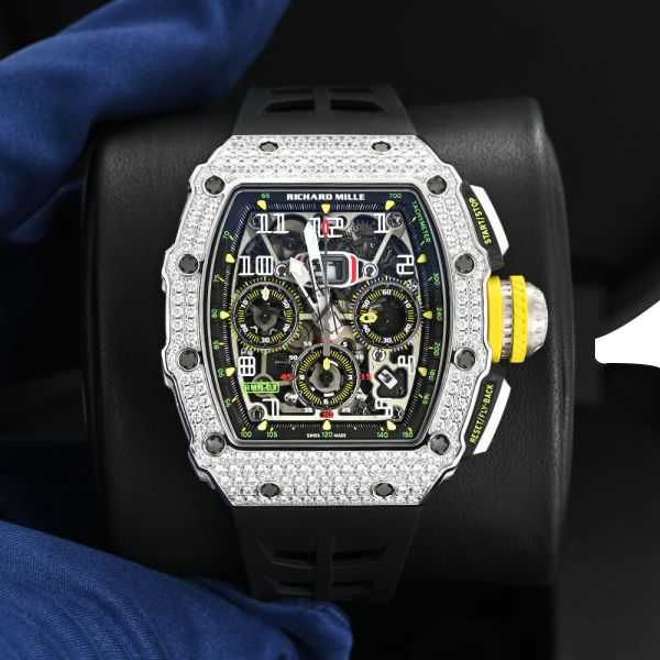 Richard Mille Chronograph & 18K White Gold – Diamond Bezel – Skeleton Dial 50 mm