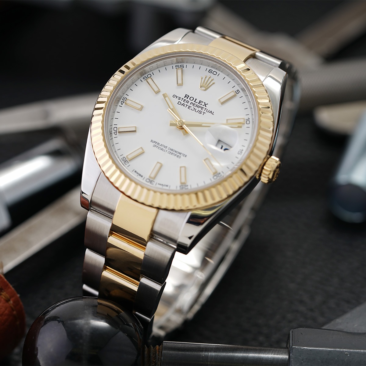 Rolex Datejust 41mm White Dial, Yellow Roleso 126333-0015
