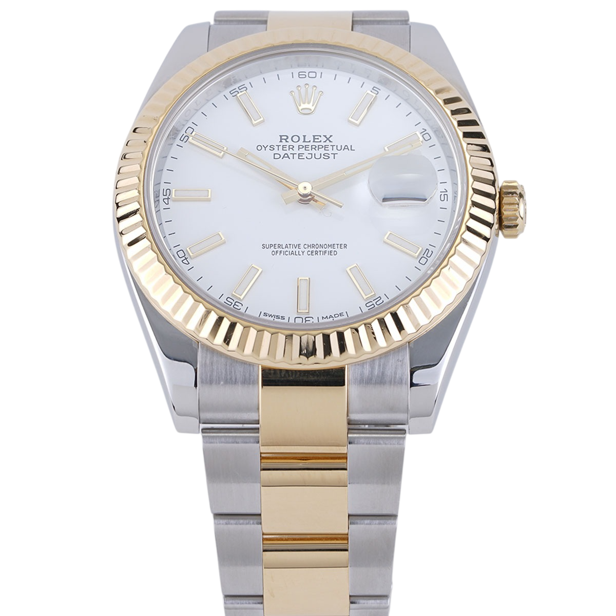 Rolex Datejust 41mm White Dial, Yellow Roleso 126333-0015