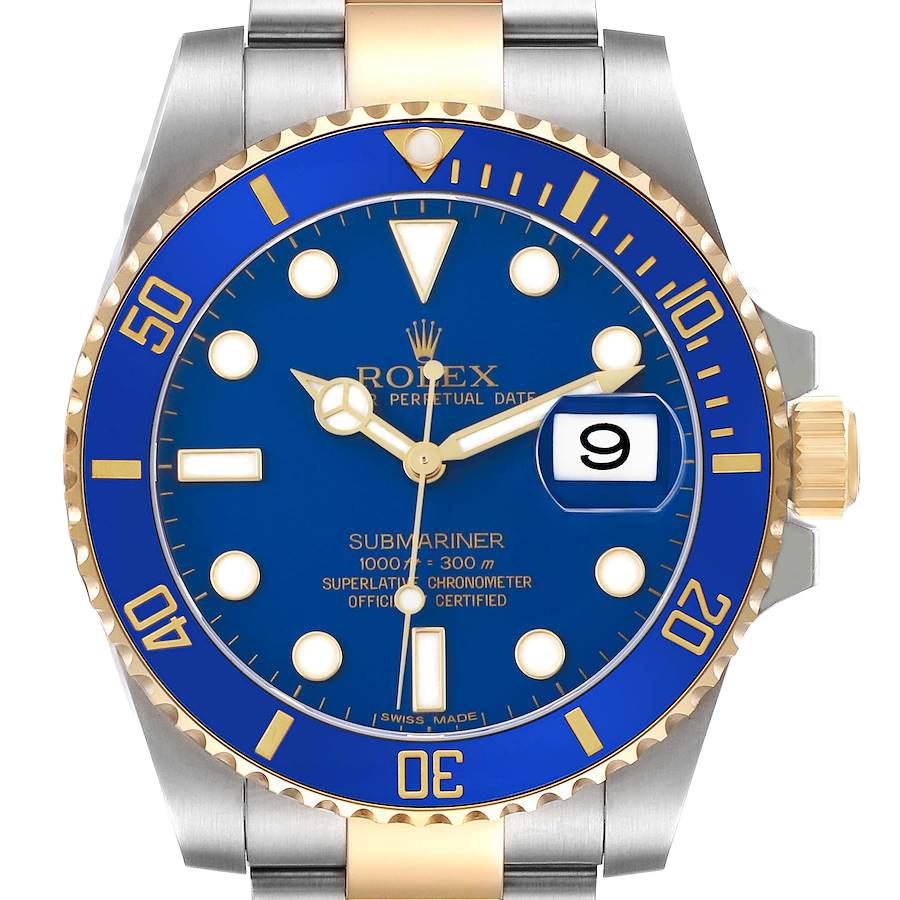 Rolex Submariner 40mm Steel Yellow Gold Blue Dial Bezel Mens Watch 116613
