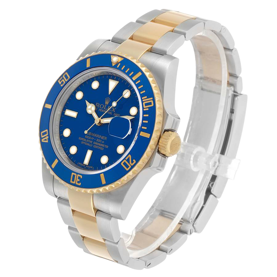 Rolex Submariner 40mm Steel Yellow Gold Blue Dial Bezel Mens Watch 116613
